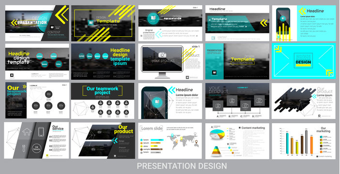 presentation template for promotion, advertising, flyer, brochure, product, report, banner, business, modern style on black and cyan background. vector illustration