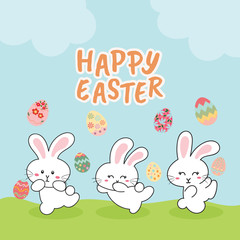 Happy Easter Bunny. Vector illustration for Easter greeting card.