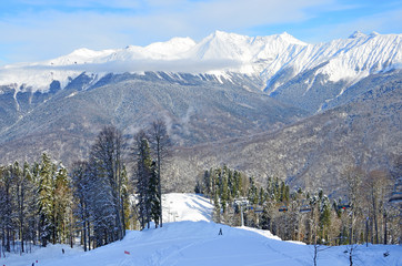 Sochi, ski resort Rosa Khutor. Winter mountain landscape