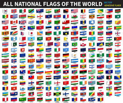 All official national flags of the world . Adhesive design . Vector