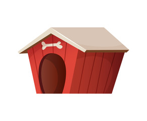 Red cute dog house. Cartoon style illustration