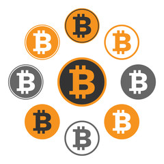 Set of BITCOIN symbols. Vector icon.