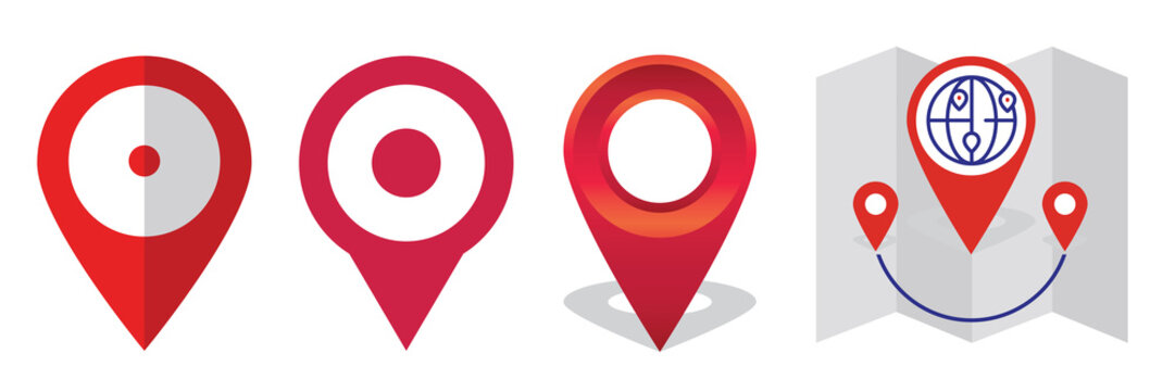 Red map pointers with white background. user interface, direction