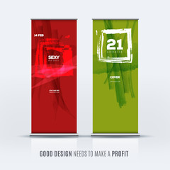 Business vector set of modern roll up banner stand design with colourful artistic stroke