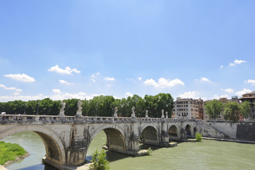 St. Angel’s bridge see from river in Rome city, Italy