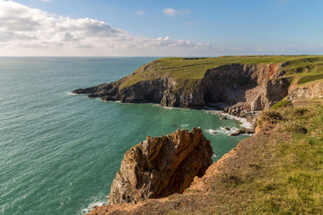 Fototapeta na wymiar Coast and cliffs at Flimston Bay near Castlemartin in Pembrokeshire, Wales, UK