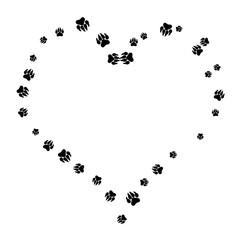 Monochrome Bear Footprints in Black and White. Prints of Paws with Big Claws for Petshop Design or for Goods for Pets. Simple Pattern for Print, Logo or Poster. Vector Confetti Background.
