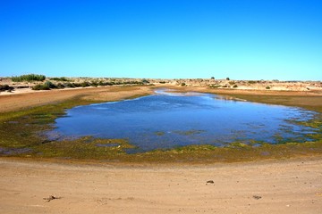 View of a lake in the nature reserve, Alvor, Algarve, Portugal.