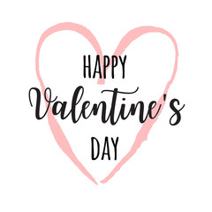 Hand drawn lettering for valentines day with drawn heart. Vector typography design isolated on white background.