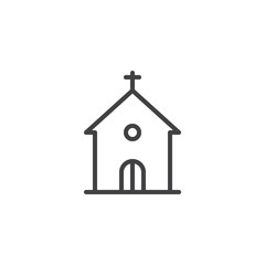 Church building line icon, outline vector sign, linear style pictogram isolated on white. Religion symbol, logo illustration. Editable stroke