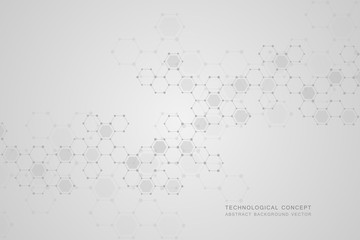 Geometric abstract background with hexagons. Structure molecule and communication. Science, technology and medical concept. Vector illustration.