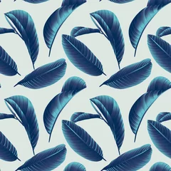 Fotobehang Seamless pattern, hand drawn blue guava leaf on grey background © momosama