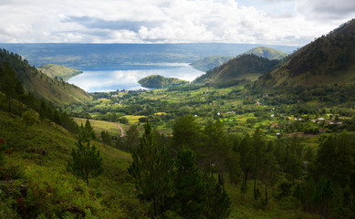 Fototapeta na wymiar Landscape view over Toba lake,Sumatra island,Indonesia