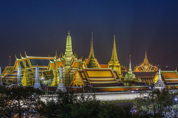 Grand palace and Wat phra keaw at night, bangkok, Thailand