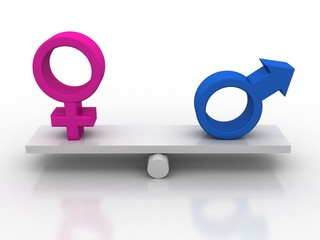  balancing Gender symbols of man and woman, 3D rendering