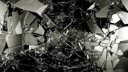 Pieces of splitted or cracked glass on black