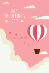 Valentine day heart balloon flying on the sky abstract background with text love. illustration vector