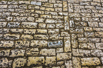 Beautiful old cobblestones - detail of a street in the old town of Berat, Albania