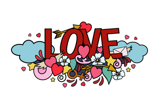 Vector doodle image about love in color. Happy valentine's day illustration
