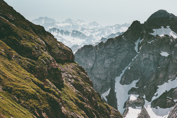 Rocky Mountains range Landscape aerial view Travel wild nature scenery.