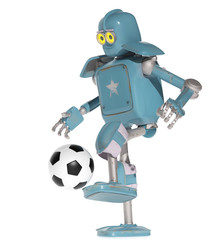 grunge vintage robot play in soccer football. 3D rendering
