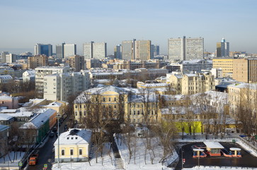 View of Moscow in the winter from the observation deck of the Cathedral of Christ the Savior, Russia