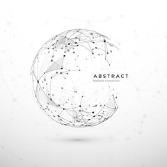 Abstract global network concept. Web structure, node net. Dots and connection mesh. Sphere technology cyberspace background. Vector illustration on white background