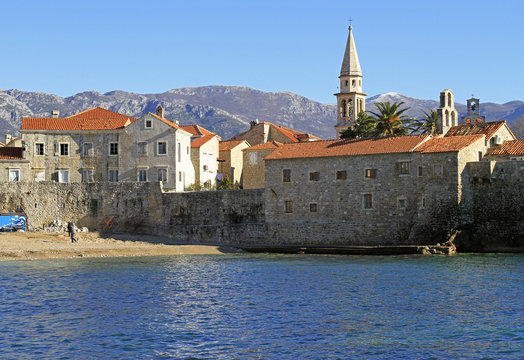 fortified walls of old town in Budva, Montenegro