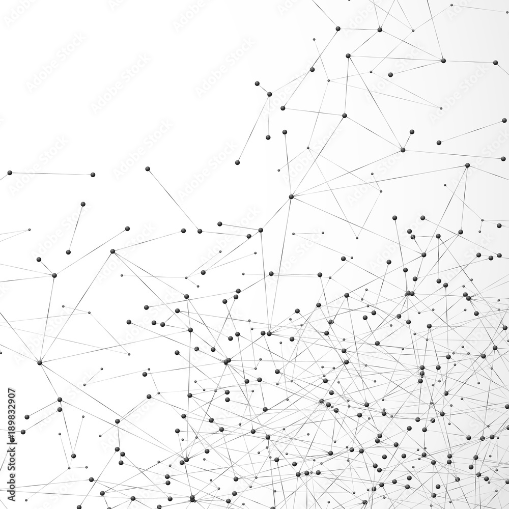 Poster abstract atom or molecular grid. complex digital mesh array of nodes. geometric dot and line backgro