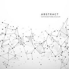 Abstract plexus structure of digital data, web and node. Particles and dots connection. Atom and molecule concept. Geometric polygonal medical background. Intricacy network. Vector illustration