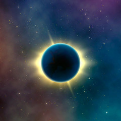 Astronomy effect solar eclipse. Abstract starry galaxy background. Vector illustration
