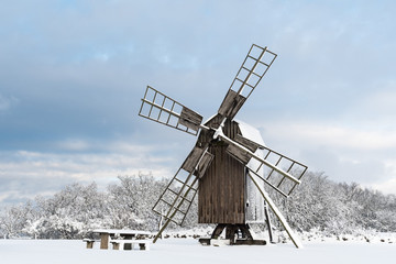 Snowy windmill view