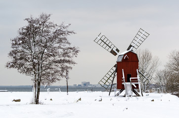 Old windmill in a winter scenery