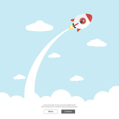 Rocket launch with businessman inside. Business concept of success, start up and motivation, vector illustration.