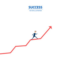 Businessman running on the graph to get the flag of success. Flat design concept of business success, ambition and vision. Vector illustration.