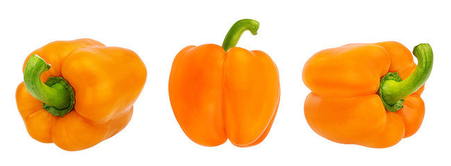 Fresh sweet orange pepper bell isolated on white background with clipping path