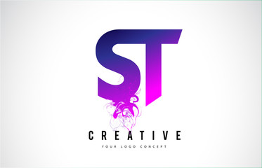 ST S T Purple Letter Logo Design with Liquid Effect Flowing