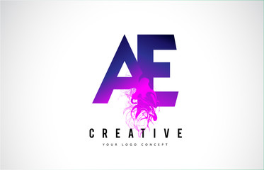 AE A E Purple Letter Logo Design with Liquid Effect Flowing