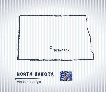 North Dakota vector chalk drawing map isolated on a white background