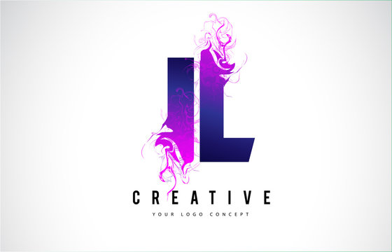 IL I L Purple Letter Logo Design with Liquid Effect Flowing
