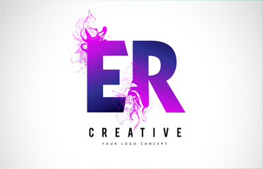 ER E R Purple Letter Logo Design with Liquid Effect Flowing