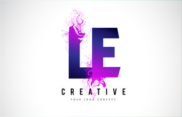 LE L E Purple Letter Logo Design with Liquid Effect Flowing - obrazy, fototapety, plakaty