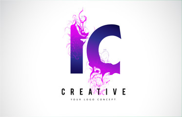 Fototapeta premium IC I C Purple Letter Logo Design with Liquid Effect Flowing