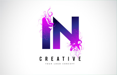IN I N Purple Letter Logo Design with Liquid Effect Flowing