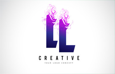 LL L L Purple Letter Logo Design with Liquid Effect Flowing