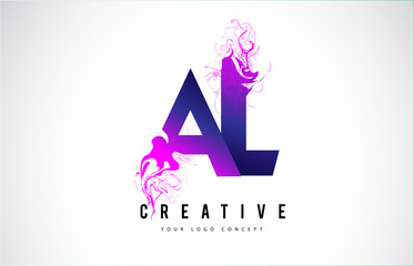 AL A L Purple Letter Logo Design with Liquid Effect Flowing - obrazy, fototapety, plakaty