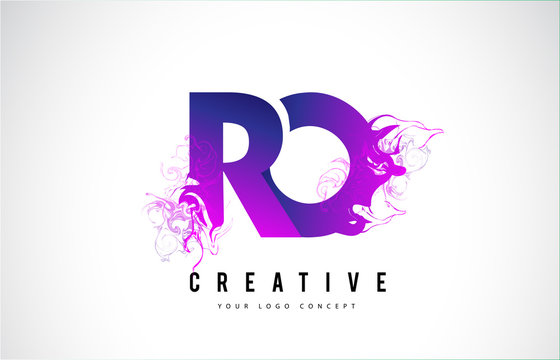 RO R O Purple Letter Logo Design with Liquid Effect Flowing