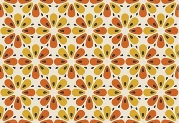 Behang Retro oranje en gele kleur 60s bloemmotief. Geometrische naadloze bloemmotief. vector illustratie © galyna_p