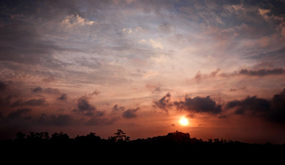 Beautiful sunset over trees on Sri Lanka