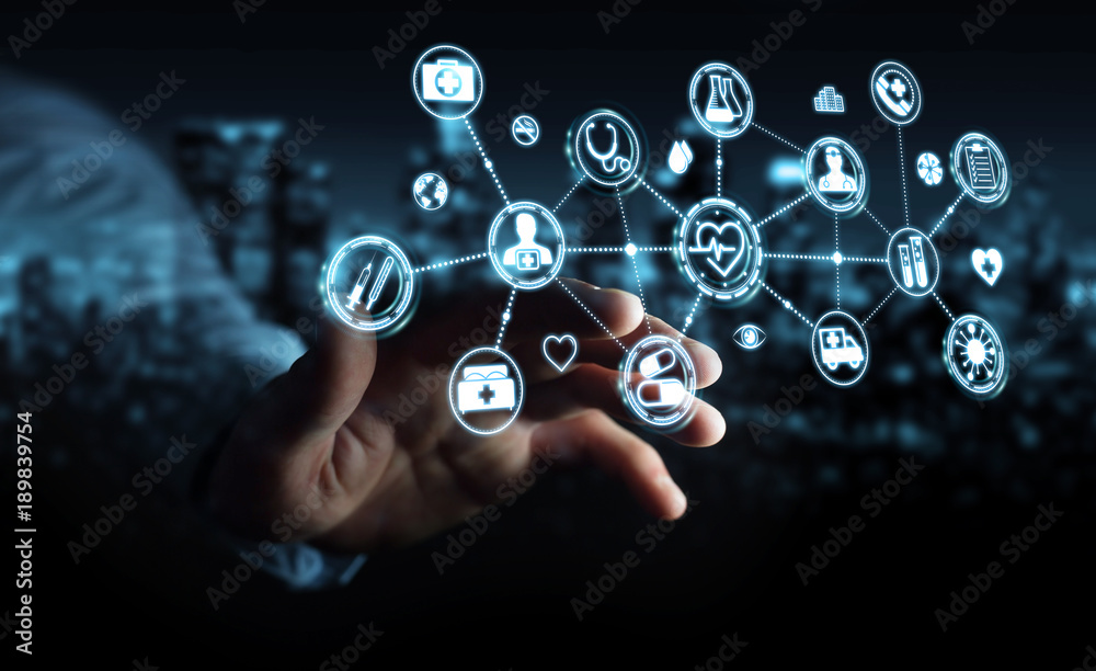 Poster businessman using digital medical interface 3d rendering